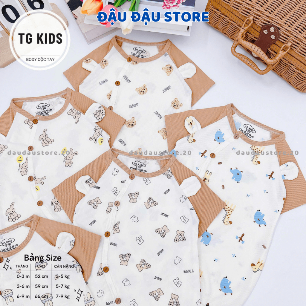 Set 2/3 Bộ Body Cộc Tay Tăm Lạnh cho bé sơ sinh 3-9kg  Body Đùi Tăm Lạnh bé trai bé gái cúc bấm Đậu Đậu Store