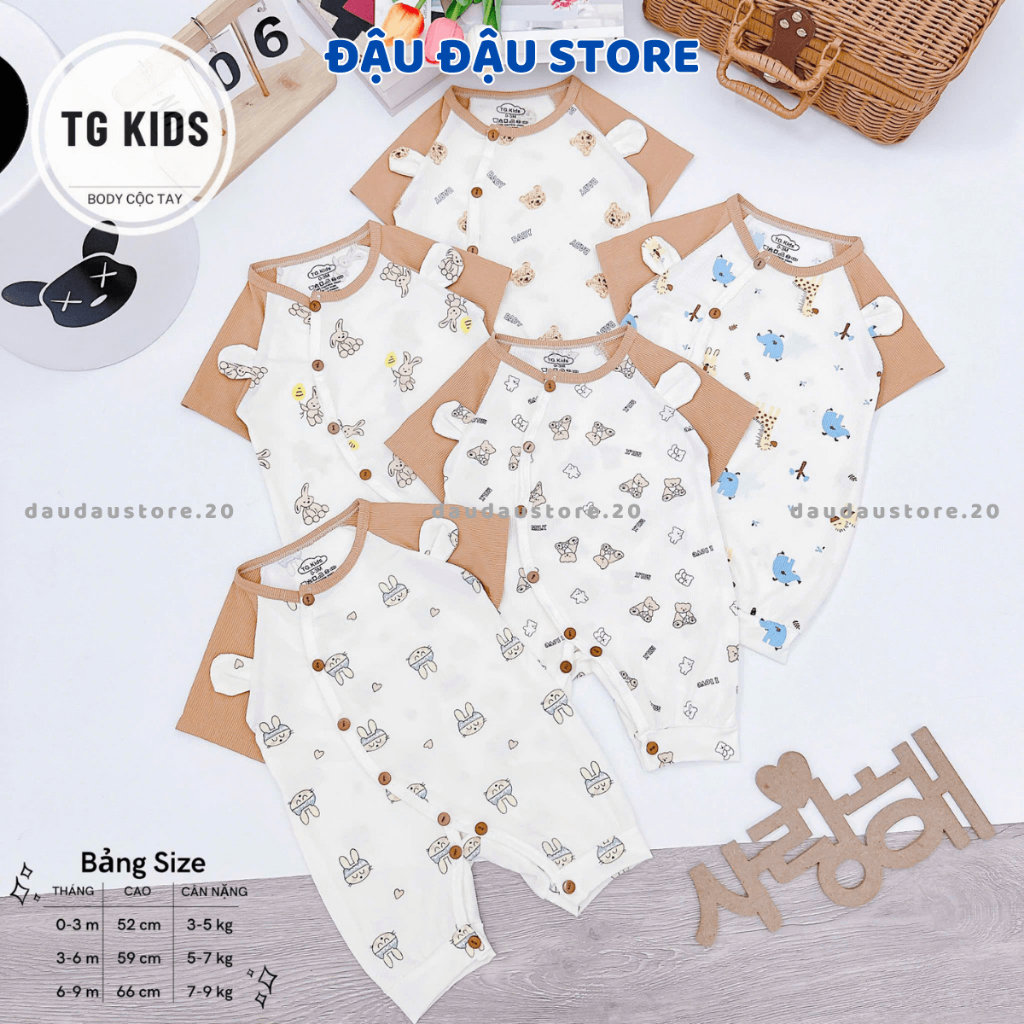 Set 2/3 Bộ Body Cộc Tay Tăm Lạnh cho bé sơ sinh 3-9kg  Body Đùi Tăm Lạnh bé trai bé gái cúc bấm Đậu Đậu Store