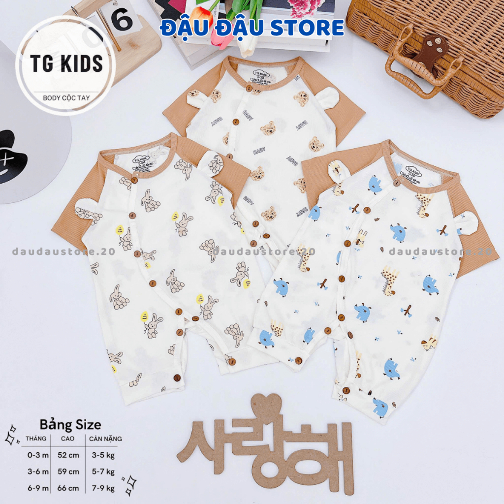 Set 2/3 Bộ Body Cộc Tay Tăm Lạnh cho bé sơ sinh 3-9kg  Body Đùi Tăm Lạnh bé trai bé gái cúc bấm Đậu Đậu Store