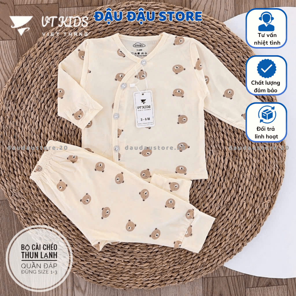 Set 3/5 Bộ Dài Tay Màu VT Thun Lạnh Petit cho bé sơ sinh chất mềm mịn thoáng cho bé 0 - 9 tháng DL04 Đậu Đậu Store