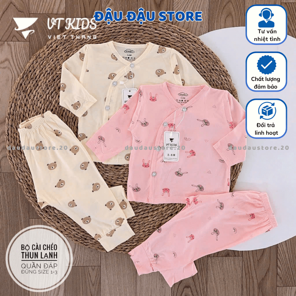 Set 3/5 Bộ Dài Tay Màu VT Thun Lạnh Petit cho bé sơ sinh chất mềm mịn thoáng cho bé 0 - 9 tháng DL04 Đậu Đậu Store