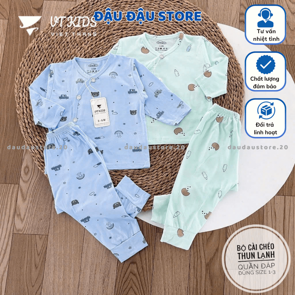 Set 3/5 Bộ Dài Tay Màu VT Thun Lạnh Petit cho bé sơ sinh chất mềm mịn thoáng cho bé 0 - 9 tháng DL04 Đậu Đậu Store
