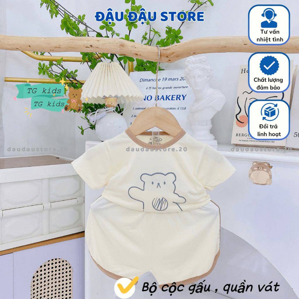 (Đẹp) Set 3 Bộ Cộc Tay Sơ Sinh Chui Đầu Hình Gấu Thun Lạnh Quần Vát mềm mịn cho bé size 3-13 kg TG-CL68 Đậu Đậu Store