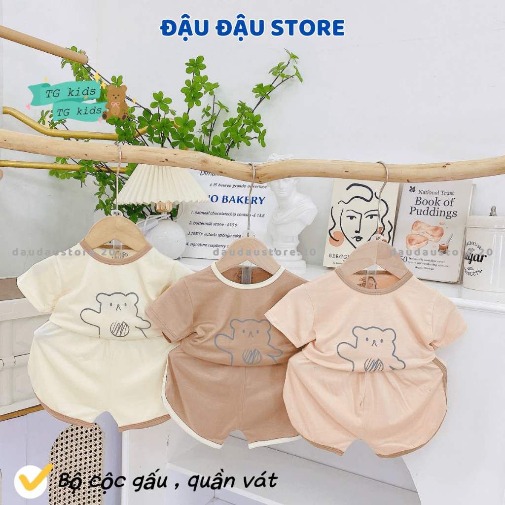 (Đẹp) Set 3 Bộ Cộc Tay Sơ Sinh Chui Đầu Hình Gấu Thun Lạnh Quần Vát mềm mịn cho bé size 3-13 kg TG-CL68 Đậu Đậu Store