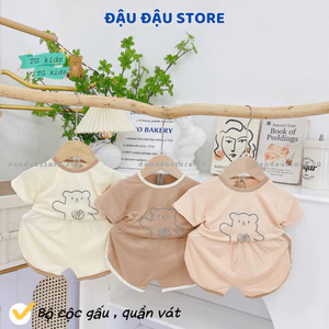 Set 3 Bộ Cộc Tay Sơ Sinh Chui Đầu Hình Gấu Thun Lạnh Quần Vát mềm mịn cho bé size 3-13 kg TG-CL68 Đậu Đậu Store