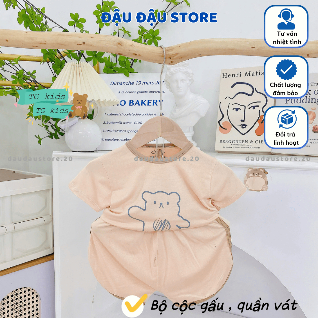 (Đẹp) Set 3 Bộ Cộc Tay Sơ Sinh Chui Đầu Hình Gấu Thun Lạnh Quần Vát mềm mịn cho bé size 3-13 kg TG-CL68 Đậu Đậu Store