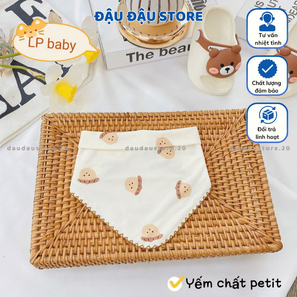 Set 5 Yếm Quàng Cổ LP Chất Thun Lạnh Petit Cúc Bấm Cho Bé Sơ Sinh Đậu Đậu Store