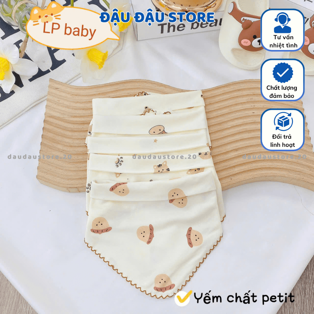 Set 5 Yếm Quàng Cổ LP Chất Thun Lạnh Petit Cúc Bấm Cho Bé Sơ Sinh Đậu Đậu Store