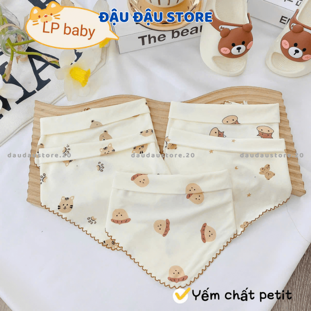 Set 5 Yếm Quàng Cổ LP Chất Thun Lạnh Petit Cúc Bấm Cho Bé Sơ Sinh Đậu Đậu Store