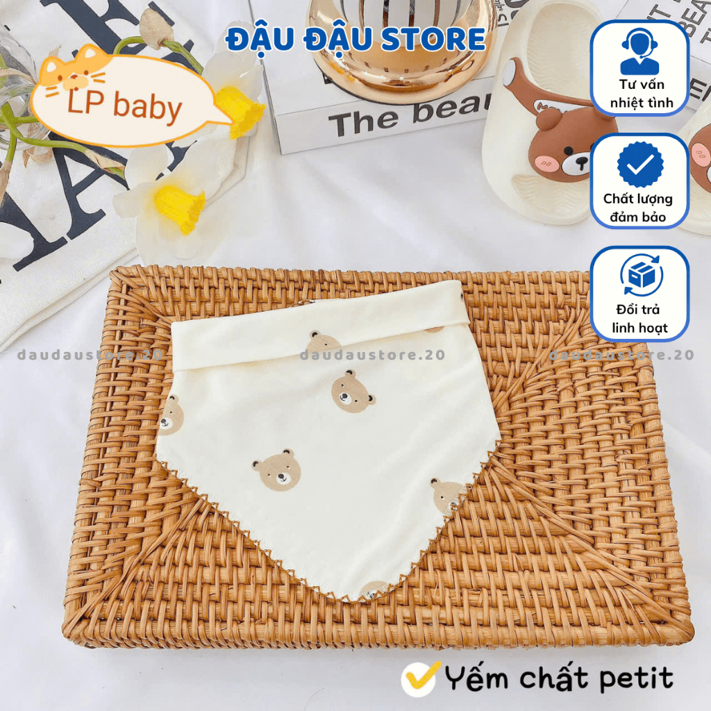 Set 5 Yếm Quàng Cổ LP Chất Thun Lạnh Petit Cúc Bấm Cho Bé Sơ Sinh Đậu Đậu Store
