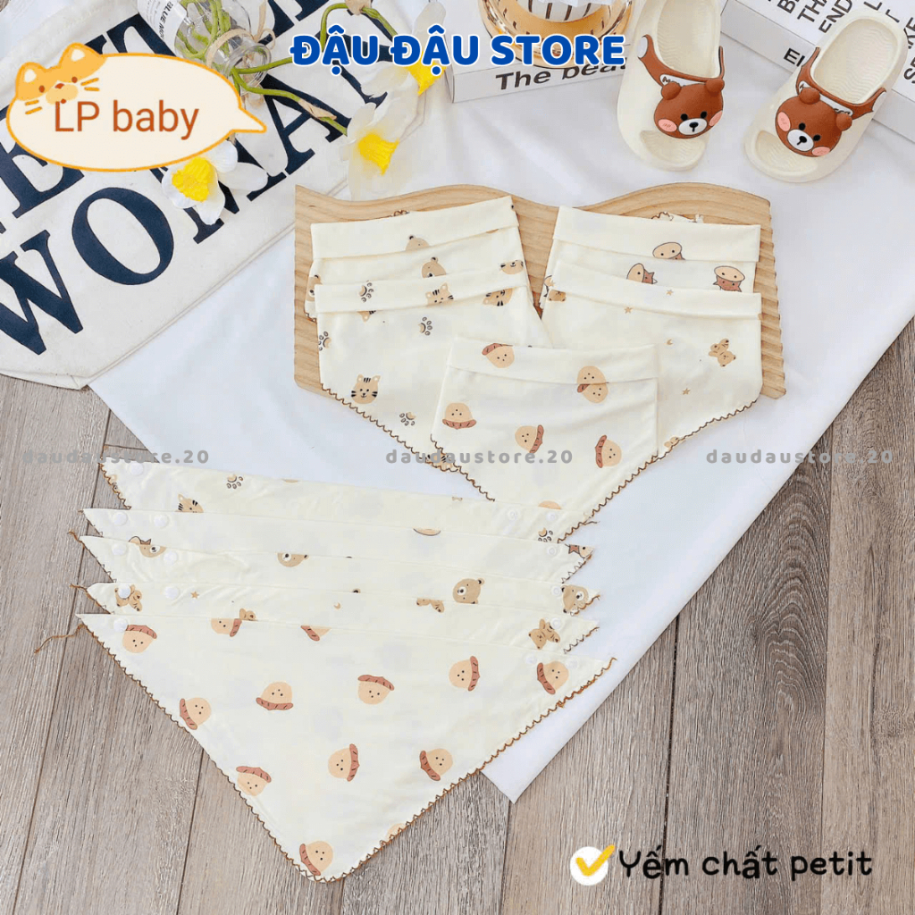 Set 5 Yếm Quàng Cổ LP Chất Thun Lạnh Petit Cúc Bấm Cho Bé Sơ Sinh Đậu Đậu Store