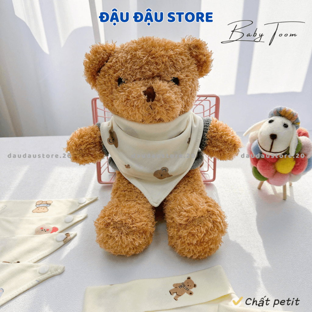 Set 3 Yếm Tam Giác Khăn Chéo Thun Lạnh Petit BABY TOOM Cúc Bấm mềm mại cho bé sơ sinh 0-24 tháng Đậu Đậu Store