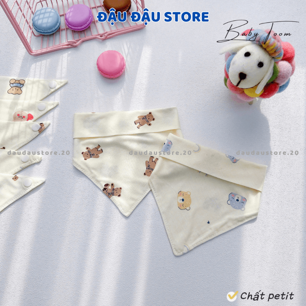 Set 3 Yếm Tam Giác Khăn Chéo Thun Lạnh Petit BABY TOOM Cúc Bấm mềm mại cho bé sơ sinh 0-24 tháng Đậu Đậu Store