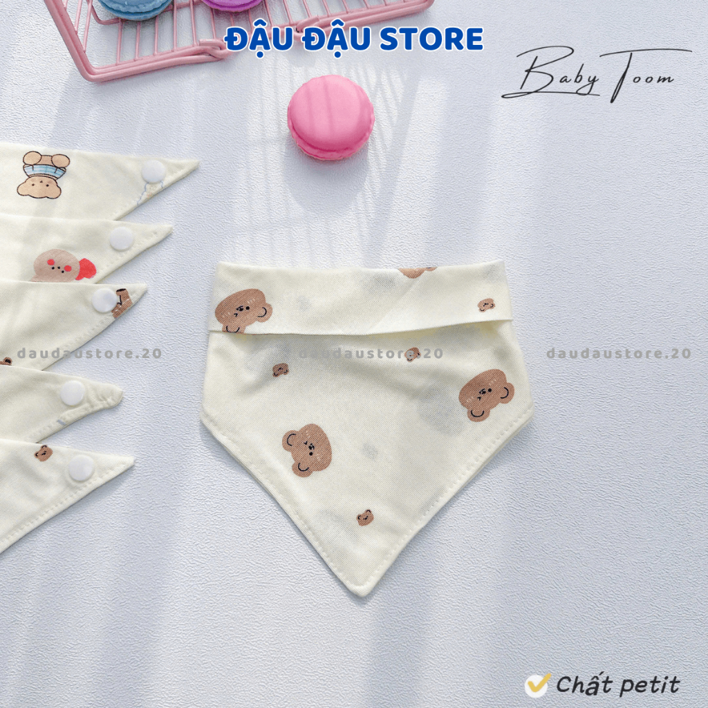 Set 3 Yếm Tam Giác Khăn Chéo Thun Lạnh Petit BABY TOOM Cúc Bấm mềm mại cho bé sơ sinh 0-24 tháng Đậu Đậu Store