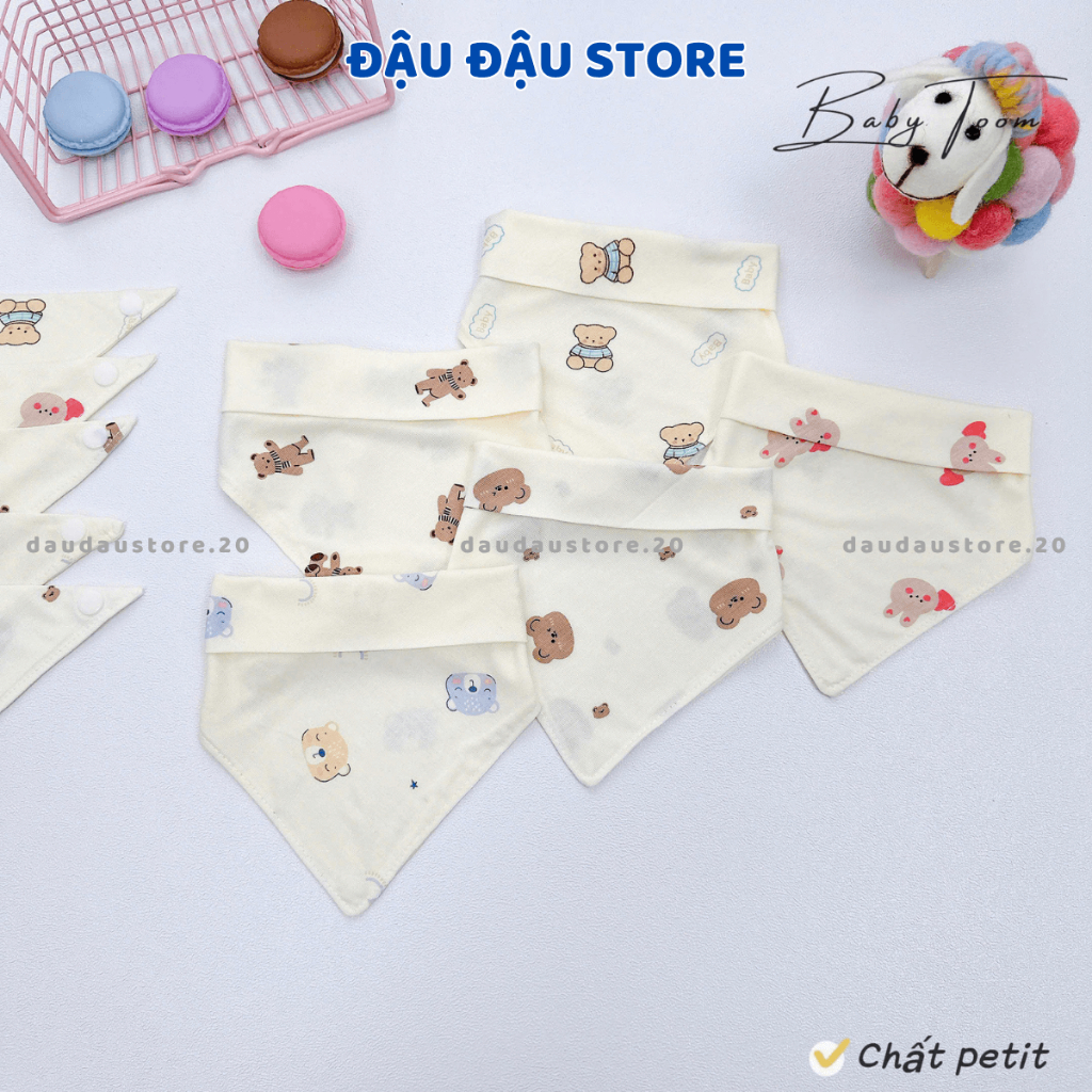Set 3 Yếm Tam Giác Khăn Chéo Thun Lạnh Petit BABY TOOM Cúc Bấm mềm mại cho bé sơ sinh 0-24 tháng Đậu Đậu Store