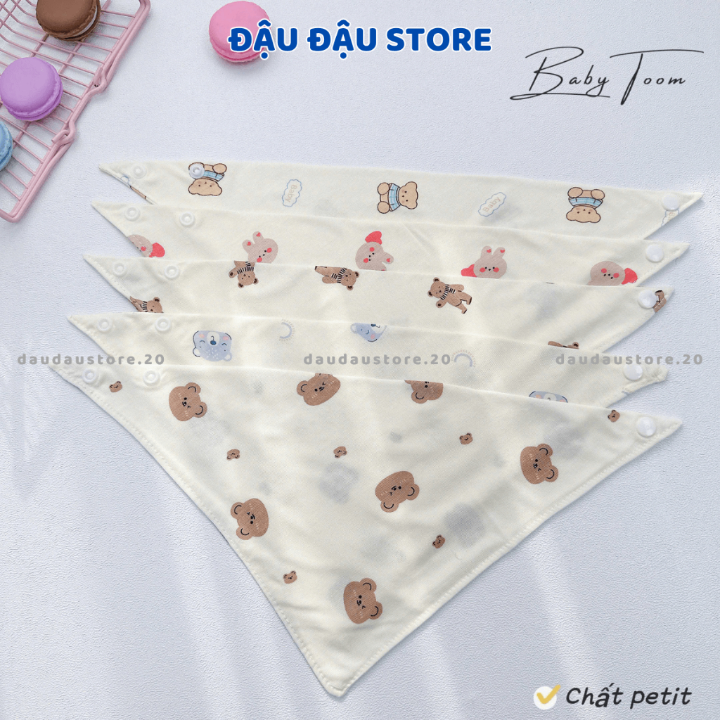 Set 3 Yếm Tam Giác Khăn Chéo Thun Lạnh Petit BABY TOOM Cúc Bấm mềm mại cho bé sơ sinh 0-24 tháng Đậu Đậu Store
