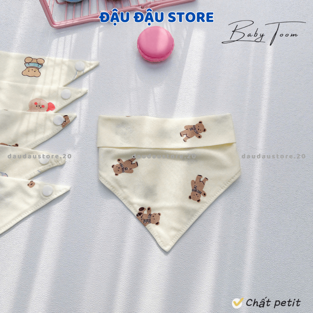 Set 3 Yếm Tam Giác Khăn Chéo Thun Lạnh Petit BABY TOOM Cúc Bấm mềm mại cho bé sơ sinh 0-24 tháng Đậu Đậu Store