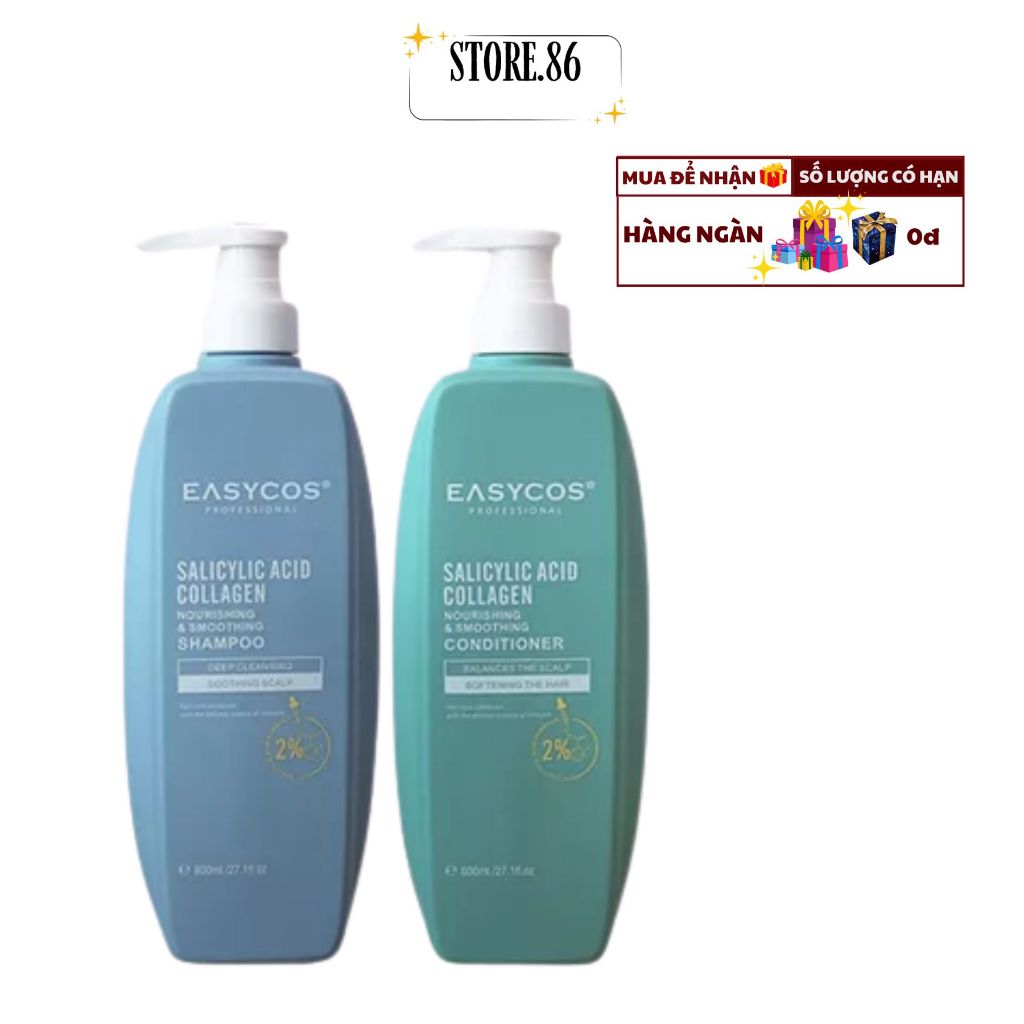 Cặp Dầu Gội Xả EASYCOS 800mlx2 | Sạch Da Đầu, Dưỡng Tóc Mềm Mượt Cho Tóc Dầu & Khô Xơ