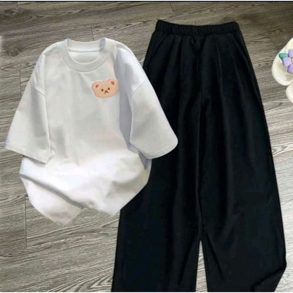 Tổng hợp các sét bộ đồ quần áo hot trend form rộng+ mix kèm áo phông In gấu dâu
