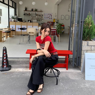 áo thun nữ ôm body  Đỏ mận fashion áo style âu mỹ  baby tee  mùa hè  áo phông Eleclassm