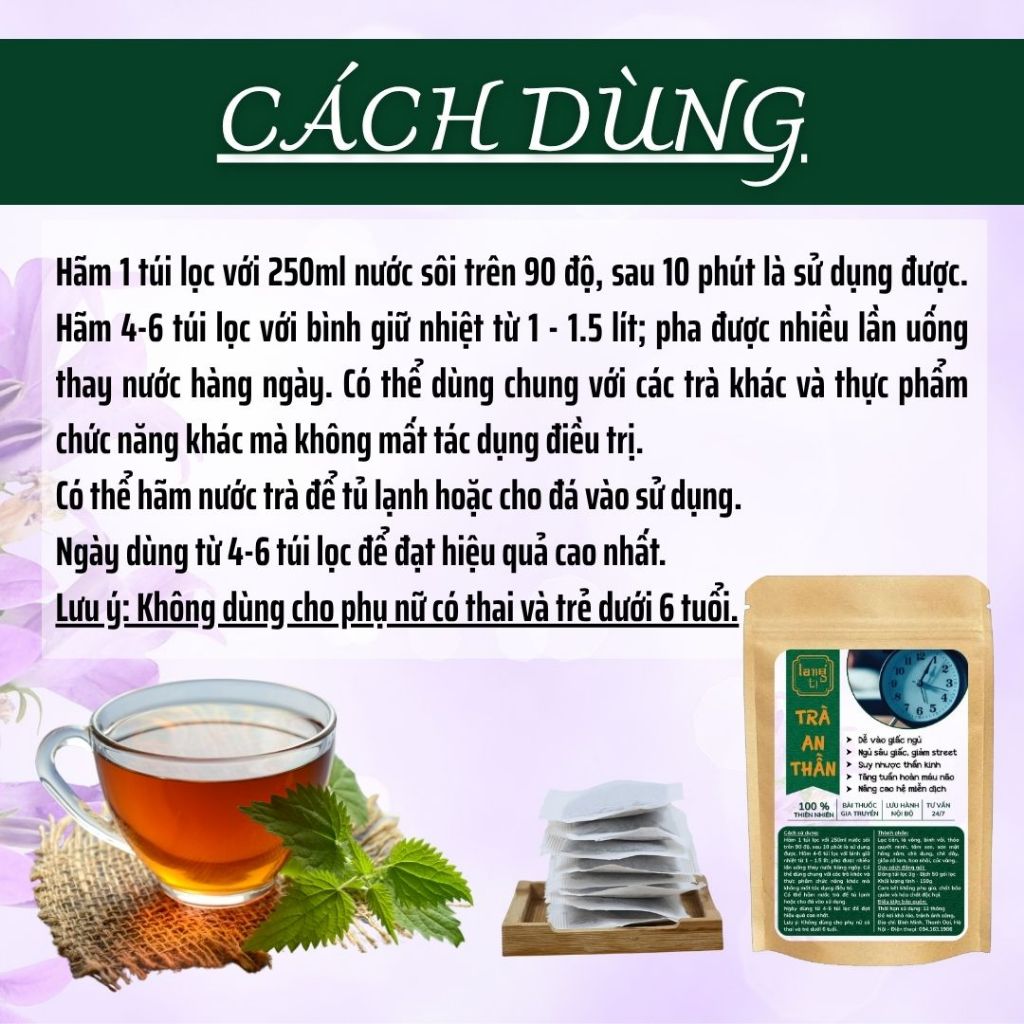 Trà An Thần Ngủ Ngon Cụ Lang Tị Mất Ngủ,Giúp Ngủ Ngon, Dễ Ngủ,Đẹp Da, Tp Tâm Sen Bịch 50 Lọc