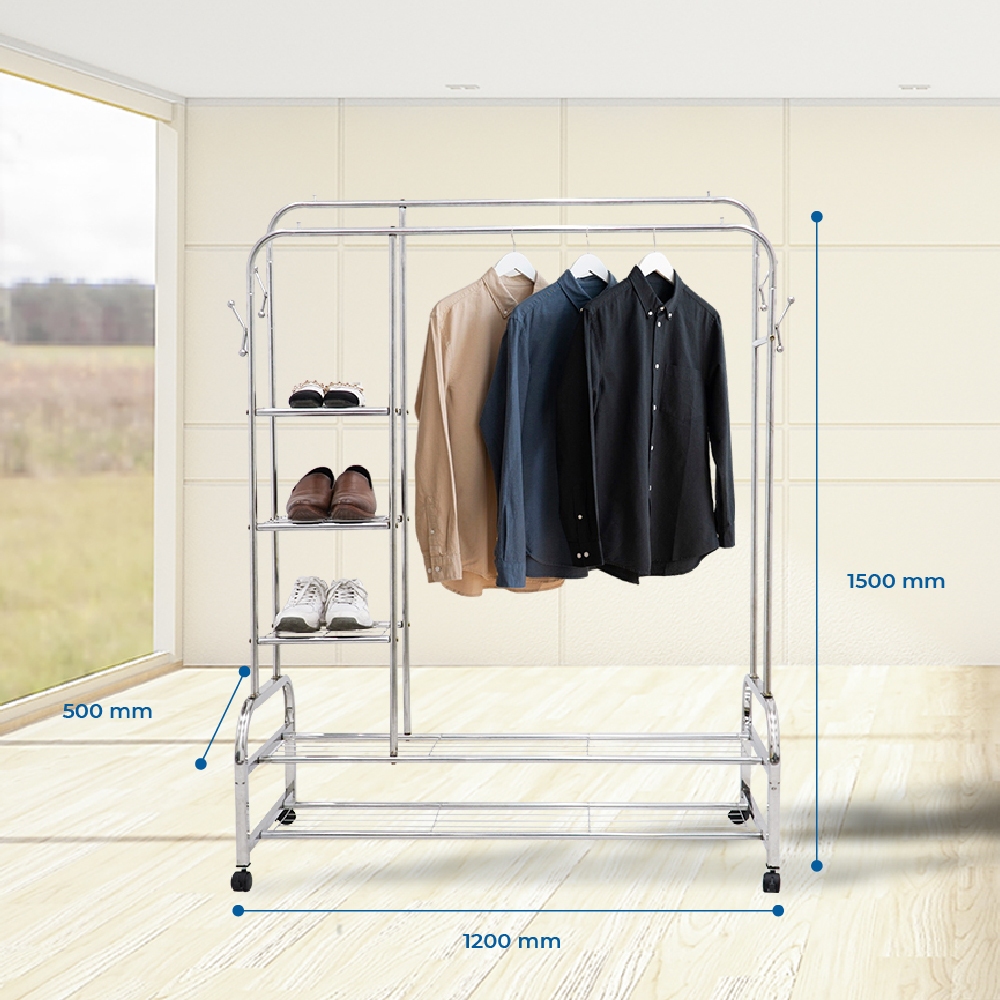 Sào phơi quần áo Dona Smart QUI PHÚC, inox 201 cao cấp, chống gỉ sét, bền chắc, chân có bánh xe