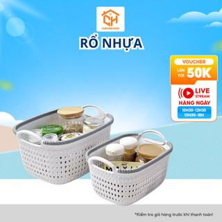 Rổ nhựa đan mây, giỏ nhựa đan mấy nhựa Việt Nhật gọn nhẹ có quai xách