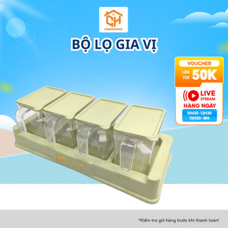 Set 4 hũ đựng gia vị nhà bếp kèm muỗng nhựa 2939 Việt Nhật cao cấp an toàn cho gia đình
