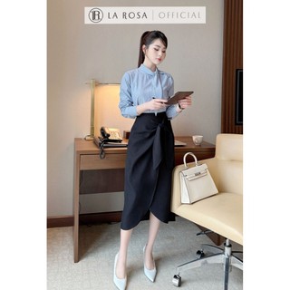 Set Váy Công Sở Thanh Lịch LaRosa Áo Sơ Mi Nơ Xanh Phối Chân Váy Bút Chì Thắt Nơ Tôn Dáng S885