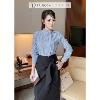 Set Váy Công Sở Thanh Lịch LaRosa Áo Sơ Mi Nơ Xanh Phối Chân Váy Bút Chì Thắt Nơ Tôn Dáng S885