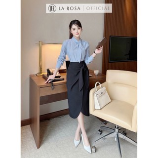 Set Váy Công Sở Thanh Lịch LaRosa Áo Sơ Mi Nơ Xanh Phối Chân Váy Bút Chì Thắt Nơ Tôn Dáng S885