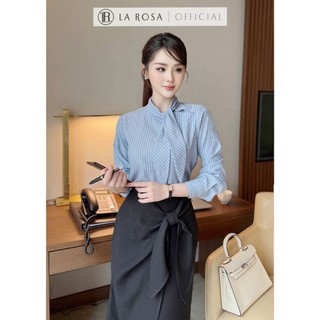 Set Váy Công Sở Thanh Lịch LaRosa Áo Sơ Mi Nơ Xanh Phối Chân Váy Bút Chì Thắt Nơ Tôn Dáng S885