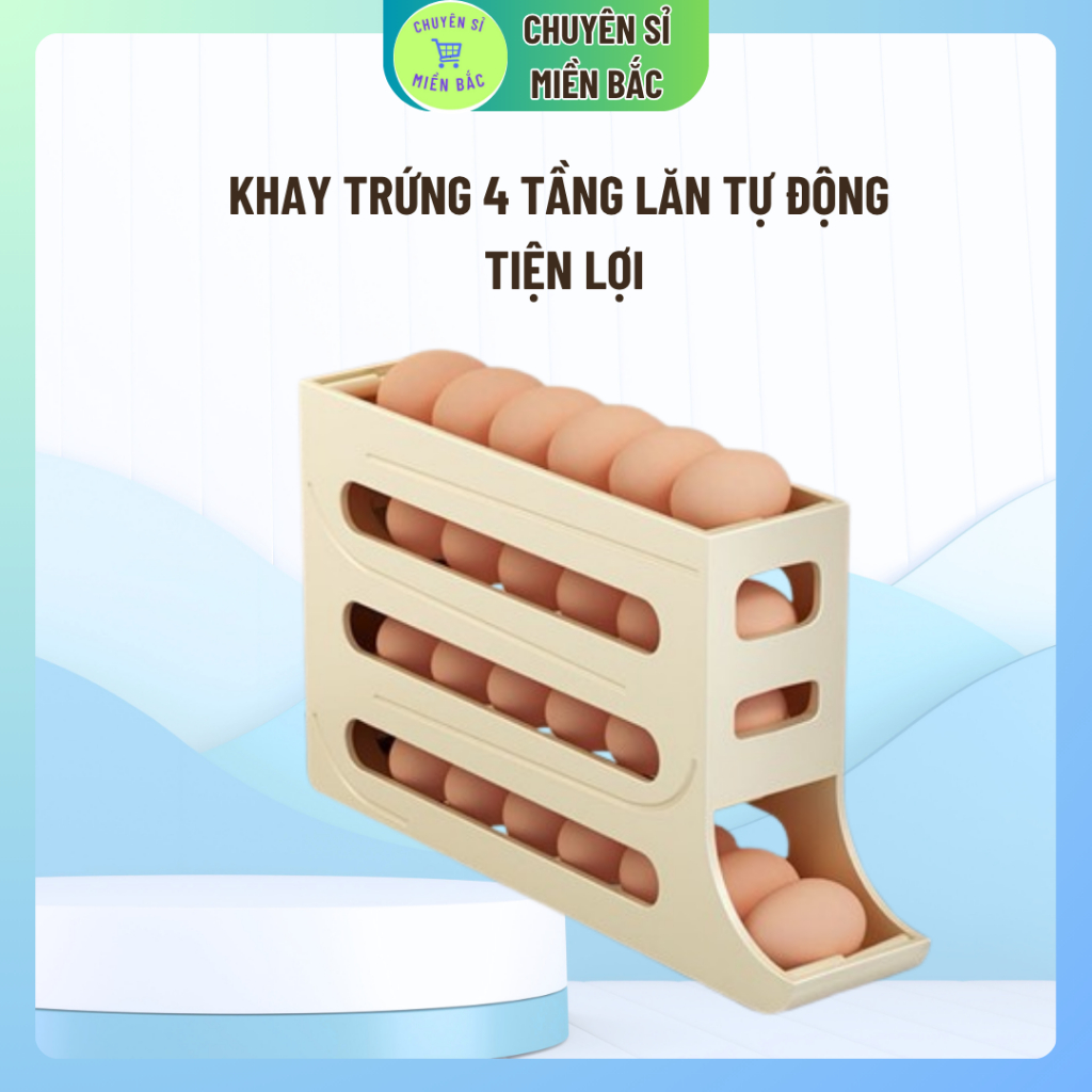Khay Trứng 4 Tầng Lăn Tự Động - Khay Đựng Trứng Tủ Lạnh Tự Lăn Thông Minh