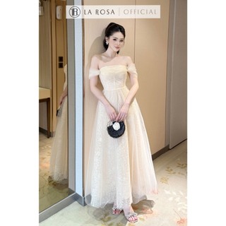 Váy Maxi Trễ Vai Sang Chảnh LaRosa Váy Dự Tiệc Cao Cấp Đính Đá Hoạ Tiết Hoa Phối Lưới T170-SX