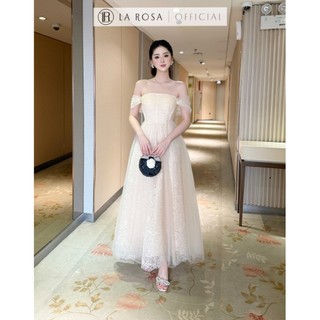 Váy Maxi Trễ Vai Sang Chảnh LaRosa Váy Dự Tiệc Cao Cấp Đính Đá Hoạ Tiết Hoa Phối Lưới T170-SX
