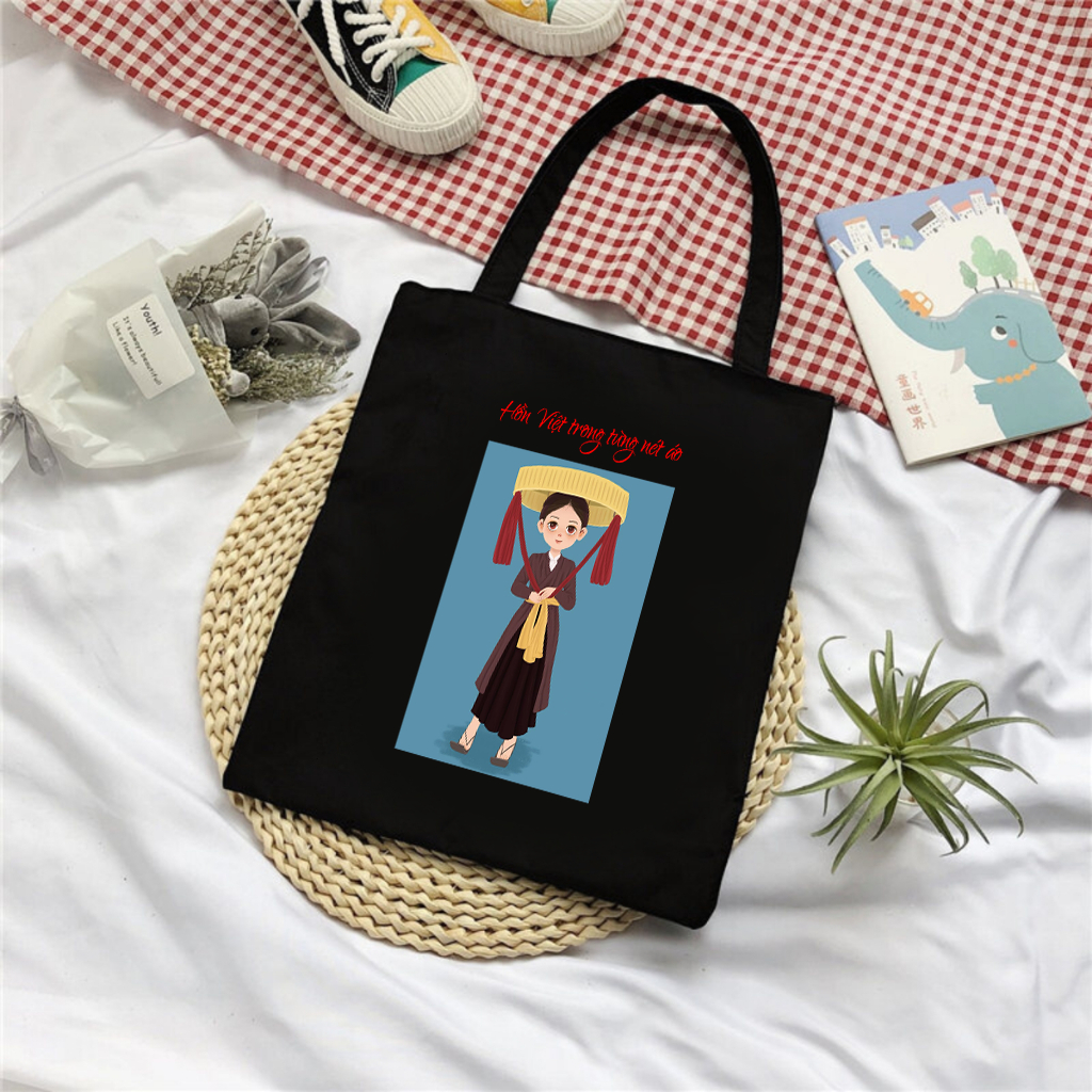 Túi tote bộ sưu tập tà áo Việt Nam - Hồn Việt trong từng nét áo túi vải canvas đeo vai đi chơi du lịch 35x40cm tota0214