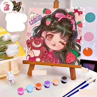 ( TẶNG SET 10 KHẨU TRANG) Tranh Số Hoá Cô Gái Couple Hoạt Hình Tranh Tô Màu 20x20cm dễ thương đầy đủ cọ, màu, căng khung