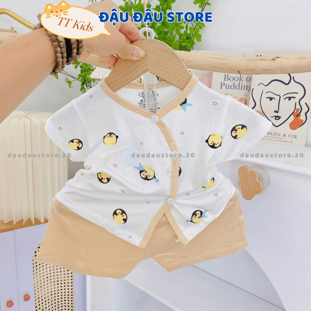 (Set 3-5) Bộ cộc tay thun lạnh vạt chéo sơ sinh TT mềm mịn nhiều màu cho bé trai bé gái 3-9kg TT-CL66 Đậu Đậu Store