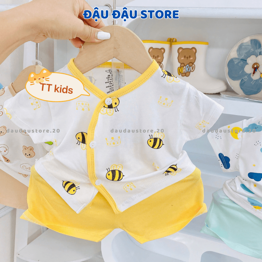 (Set 3-5) Bộ cộc tay thun lạnh vạt chéo sơ sinh TT mềm mịn nhiều màu cho bé trai bé gái 3-9kg TT-CL66 Đậu Đậu Store