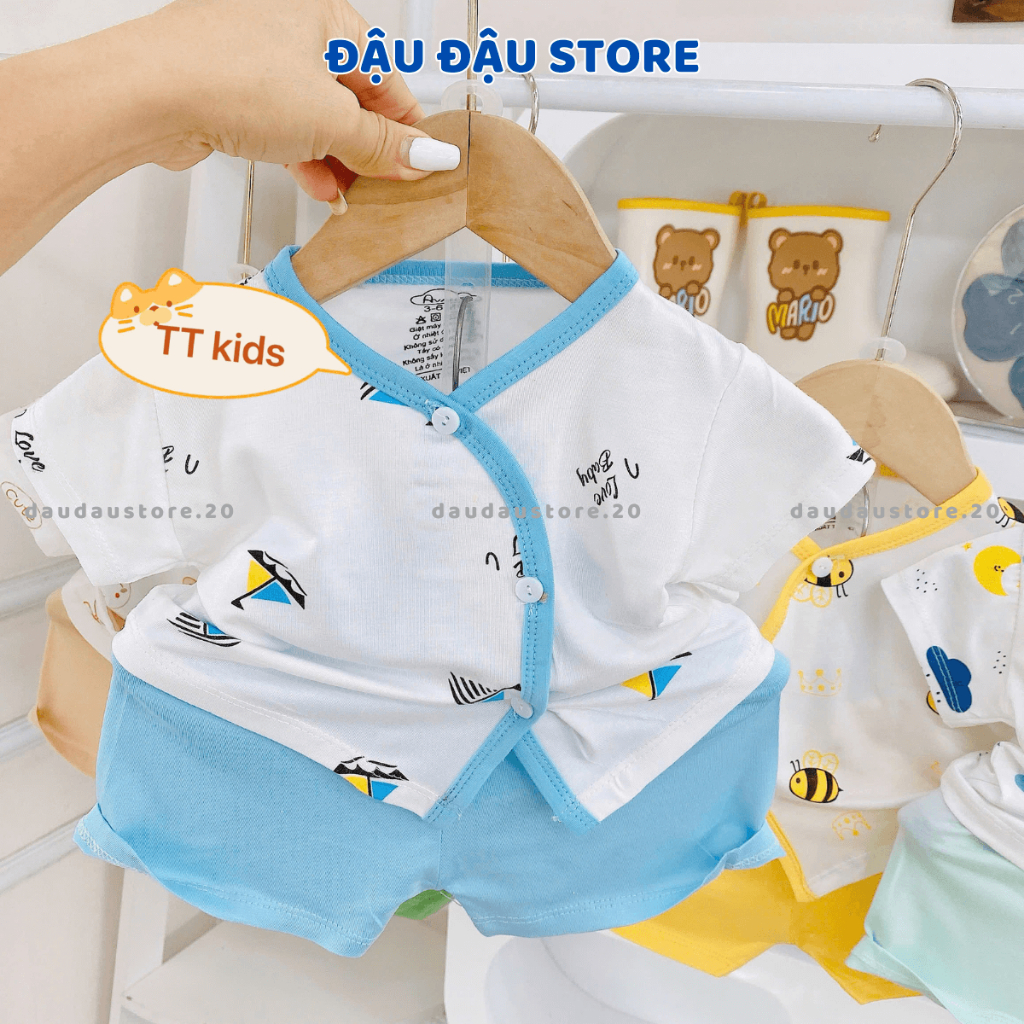 (Set 3-5) Bộ cộc tay thun lạnh vạt chéo sơ sinh TT mềm mịn nhiều màu cho bé trai bé gái 3-9kg TT-CL66 Đậu Đậu Store