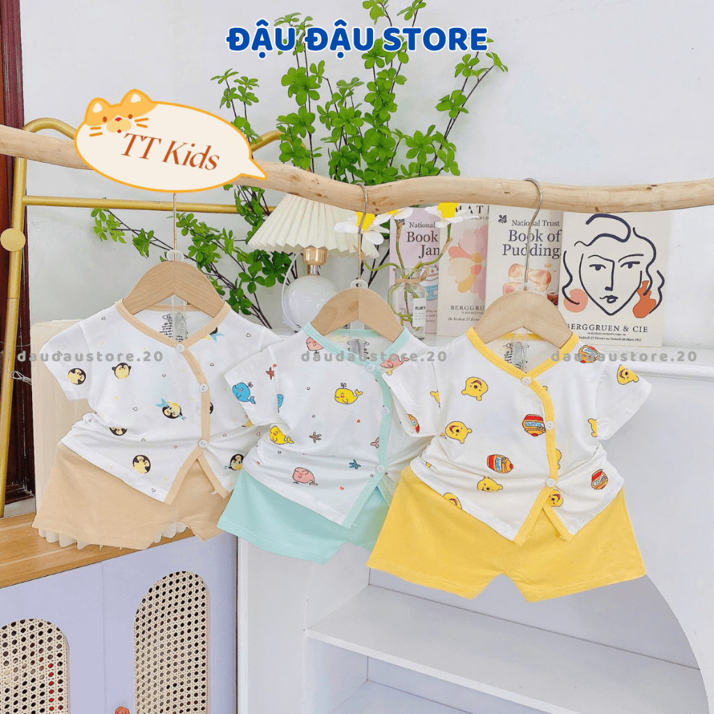 (Set 3-5) Bộ cộc tay thun lạnh vạt chéo sơ sinh TT mềm mịn nhiều màu cho bé trai bé gái 3-9kg TT-CL66 Đậu Đậu Store