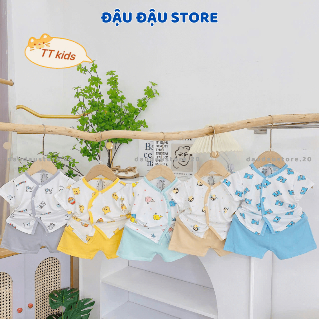 (Set 3-5) Bộ cộc tay thun lạnh vạt chéo sơ sinh TT mềm mịn nhiều màu cho bé trai bé gái 3-9kg TT-CL66 Đậu Đậu Store