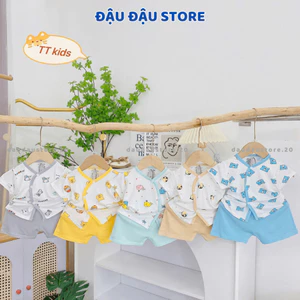 Bộ cộc tay thun lạnh vạt chéo sơ sinh TT mềm mịn nhiều màu cho bé trai bé gái 3-9kg TT-CL66 Đậu Đậu Store