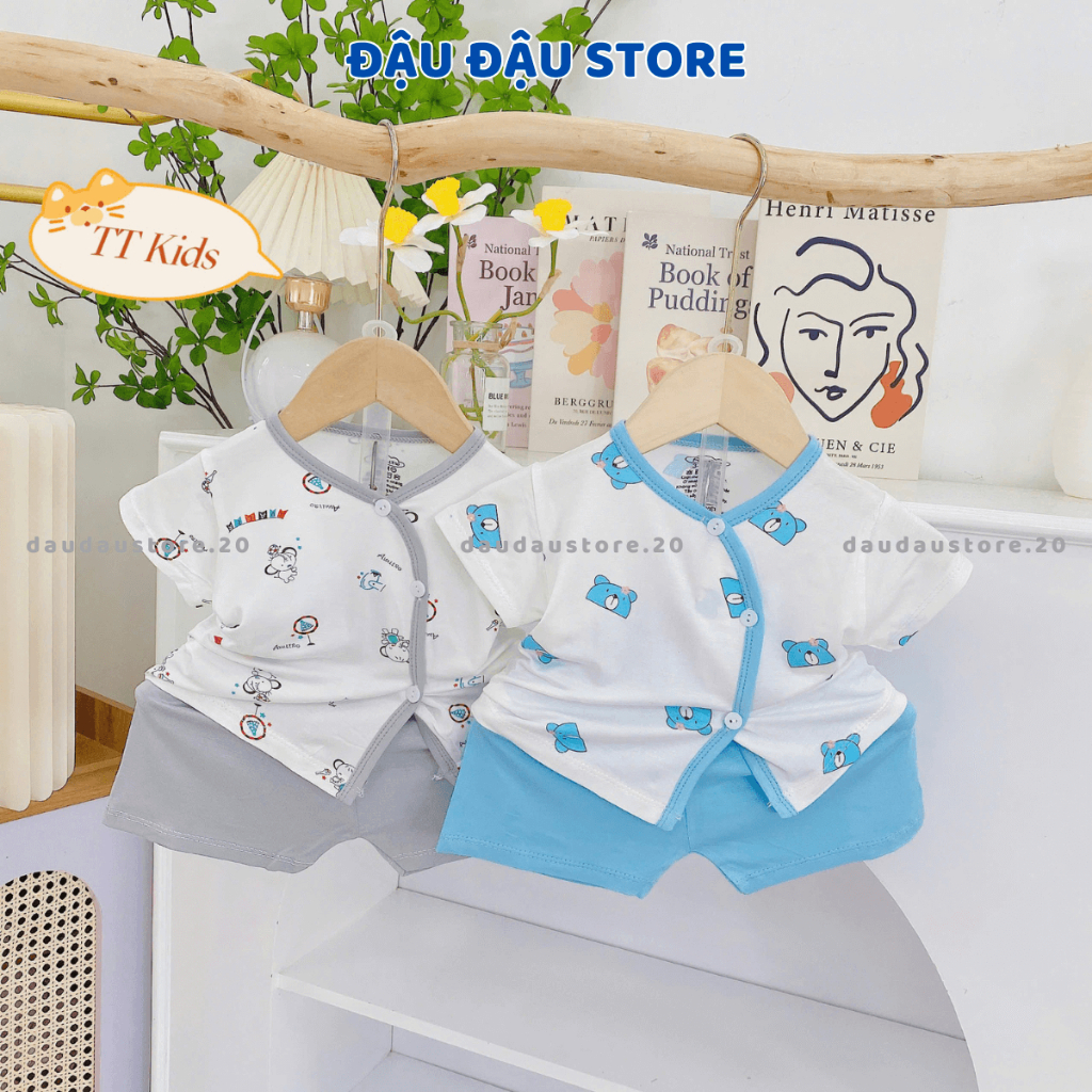 (Set 3-5) Bộ cộc tay thun lạnh vạt chéo sơ sinh TT mềm mịn nhiều màu cho bé trai bé gái 3-9kg TT-CL66 Đậu Đậu Store