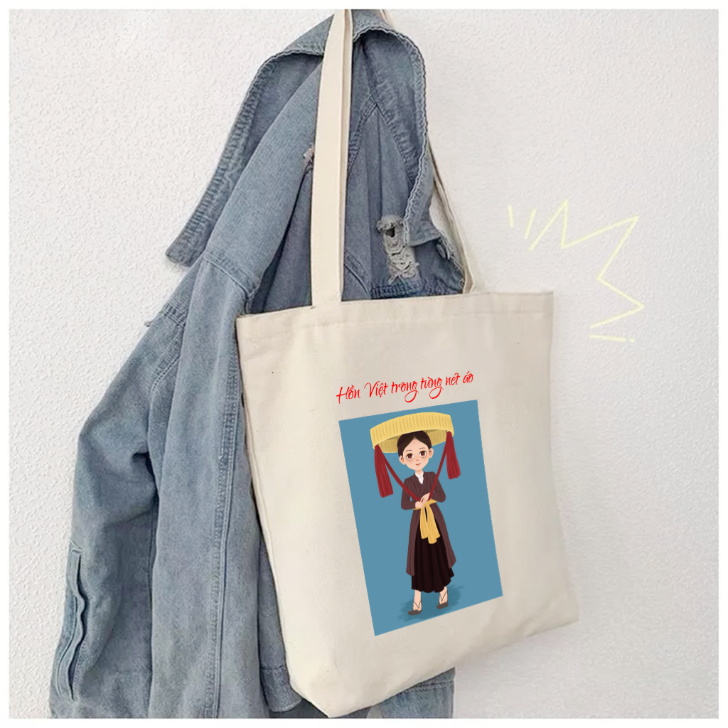 Túi tote bộ sưu tập tà áo Việt Nam - Hồn Việt trong từng nét áo túi vải canvas đeo vai đi chơi du lịch 35x40cm tota0214
