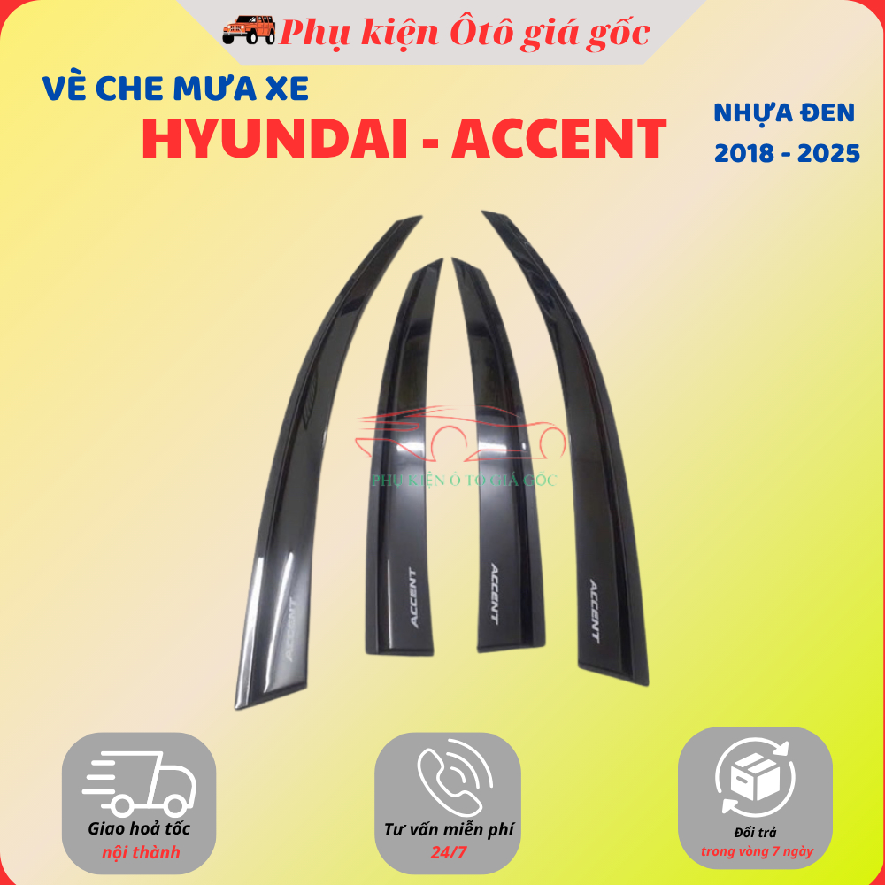 Vè che mưa xe Hyundai Accent đời 2018 -2023, 2024 - HIỆN NAY Nhựa Đen Thái cao cấp, dày dặn, sáng bóng