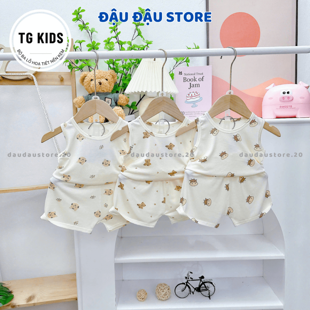 Set 2/3 bộ quần áo thun ba lỗ sơ sinh thun lạnh in hoạ tiết mềm mịn cho bé trai gái size 4-14 kg TG-BL11 Đậu Đậu Store