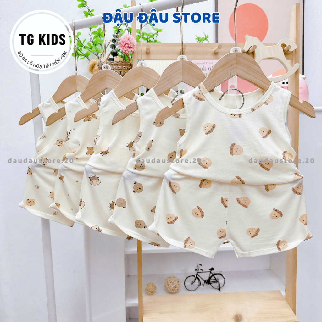 Set 2/3 bộ quần áo thun ba lỗ sơ sinh thun lạnh in hoạ tiết mềm mịn cho bé trai gái size 4-14 kg TG-BL11 Đậu Đậu Store