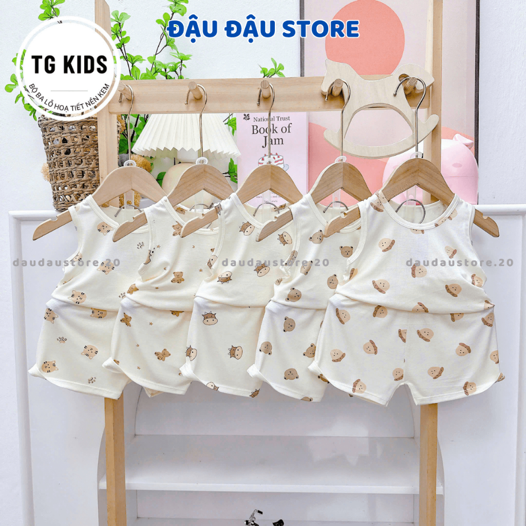 Set 2/3 bộ quần áo thun ba lỗ sơ sinh thun lạnh in hoạ tiết mềm mịn cho bé trai gái size 4-14 kg TG-BL11 Đậu Đậu Store