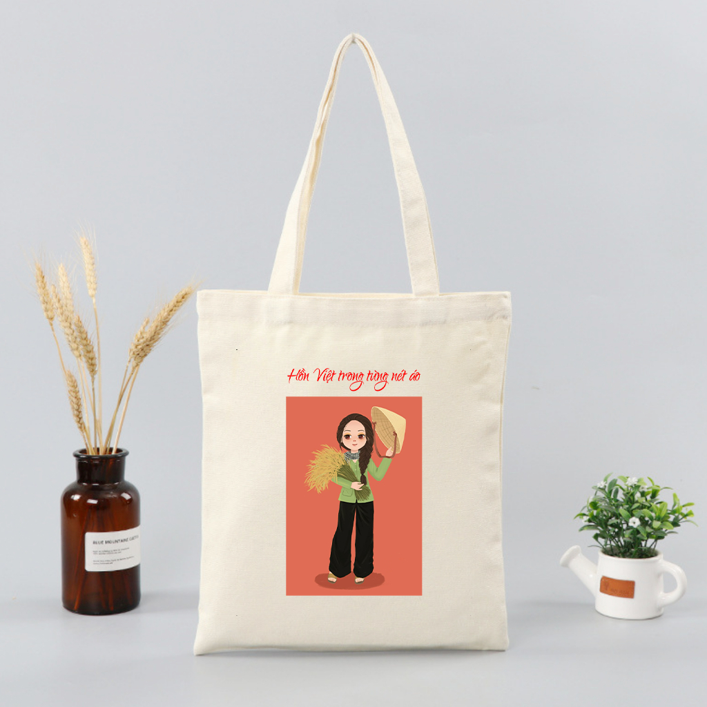 Túi tote bộ sưu tập tà áo Việt Nam - Hồn Việt trong từng nét áo túi vải canvas đeo vai đi chơi du lịch 35x40cm tota0214